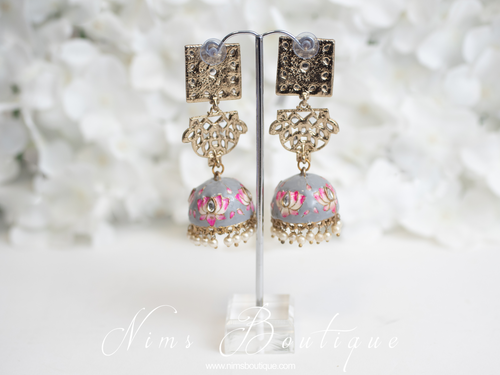 Payal Light Grey Blossom Chumke Earrings