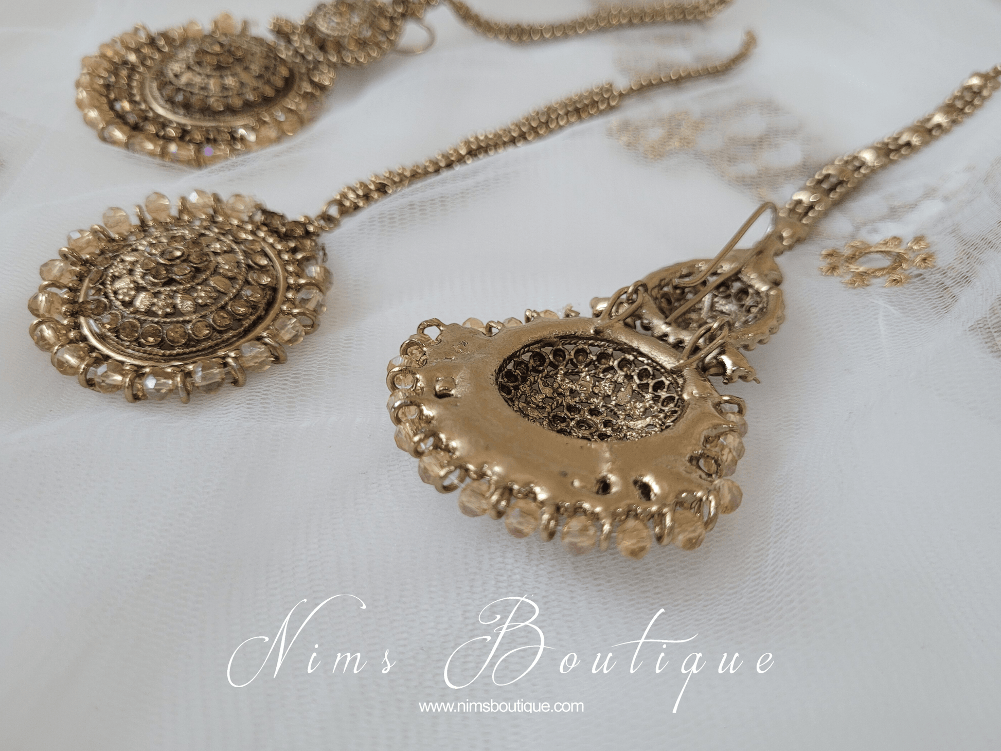 Nims Boutique Royal Gold Stone Tikka Set