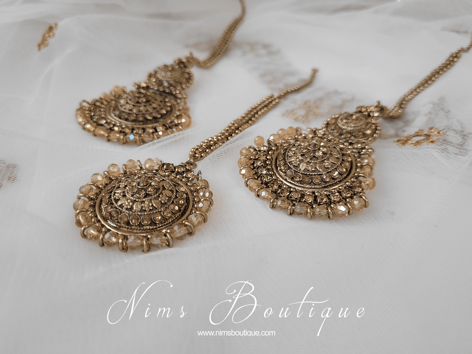 Nims Boutique Royal Gold Stone Tikka Set