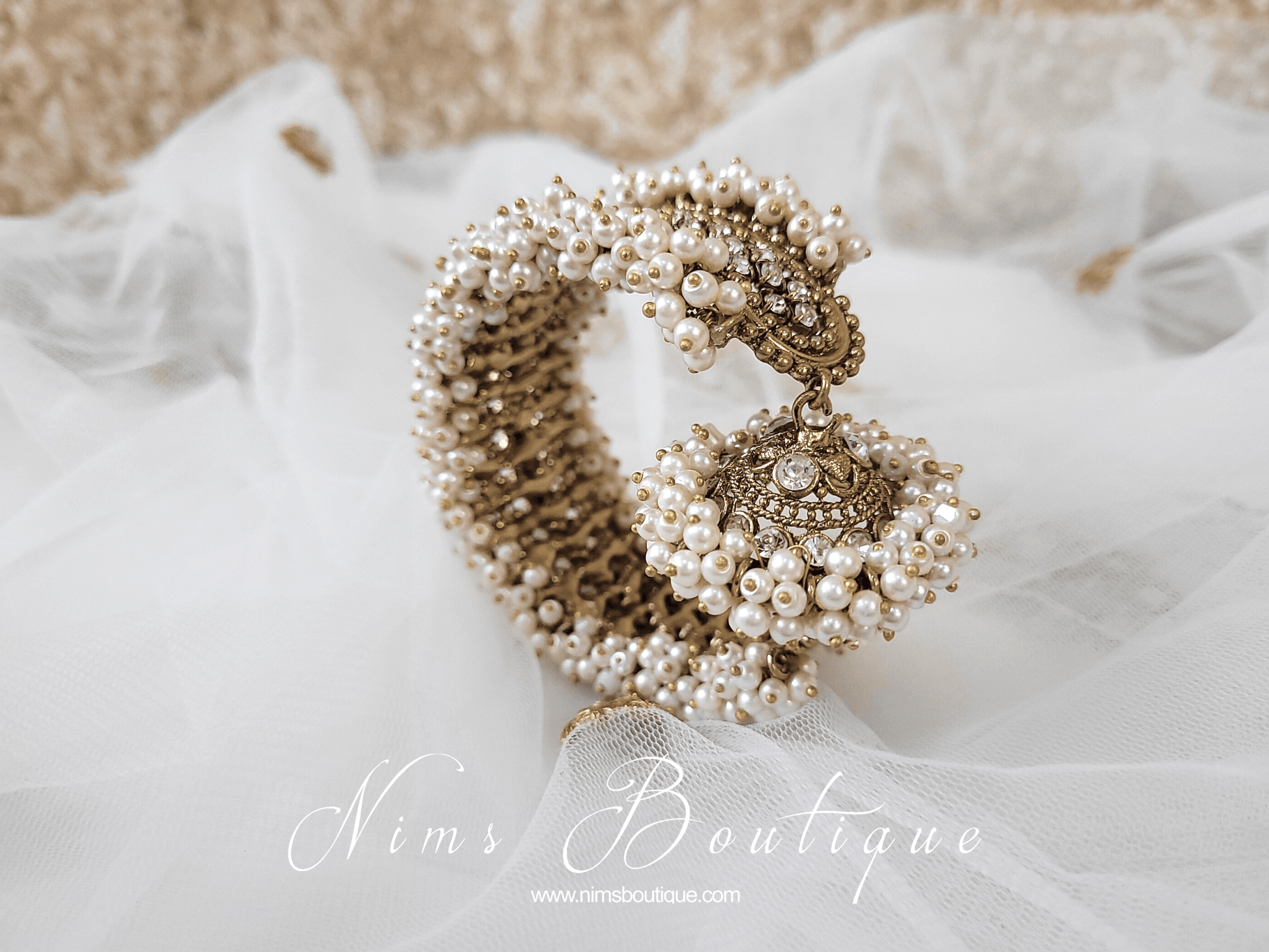 Nims Boutique Royal Pearl Cluster Bracelet with hanging chumka