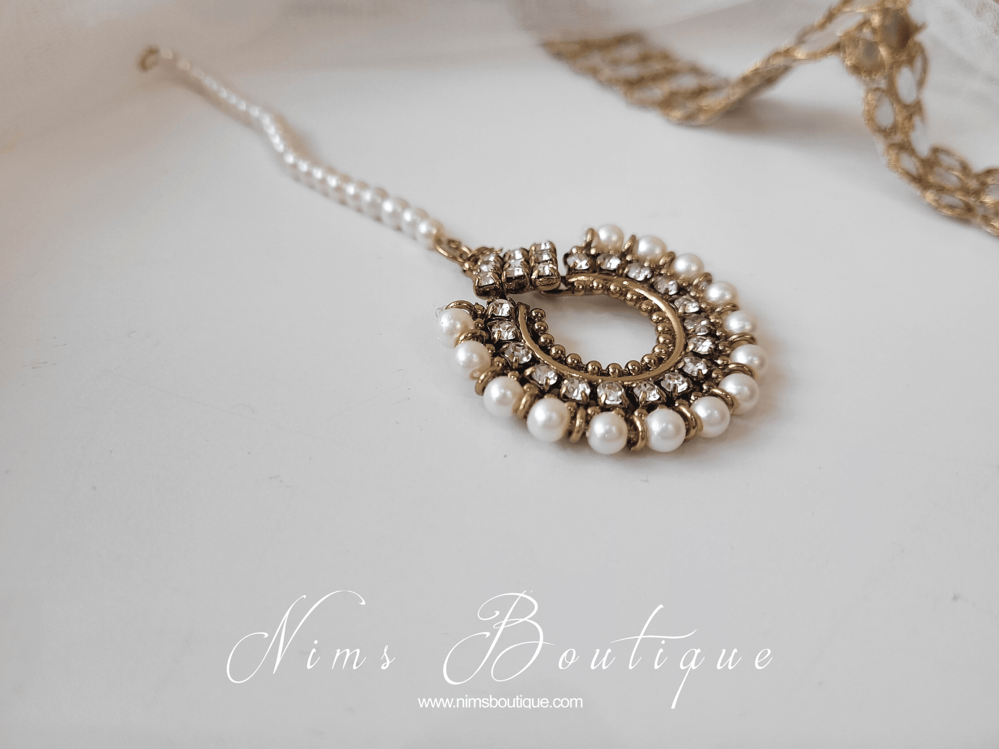 Nims Boutique Vidya Pearl & Clear Stone tikka