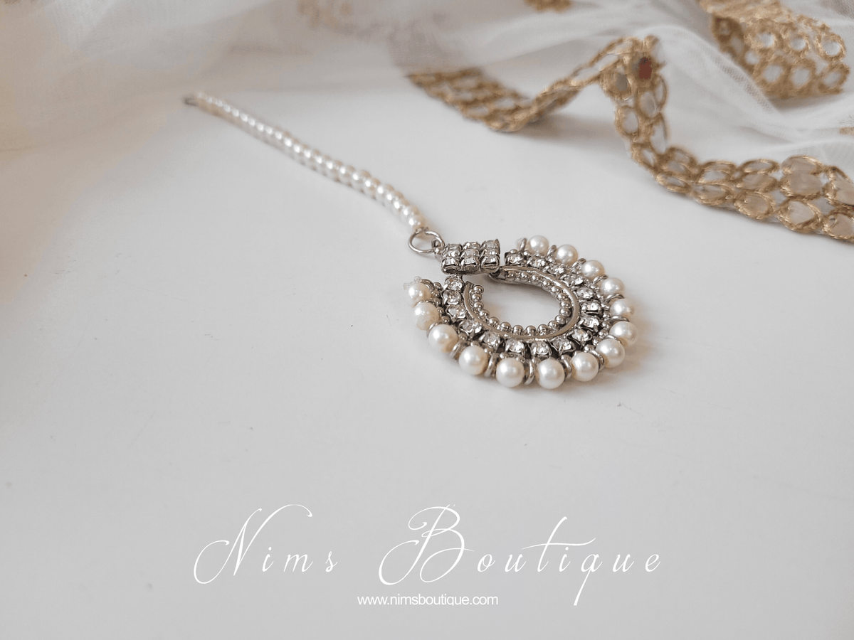 Nims Boutique Small Vidya Silver & Pearl Tikka