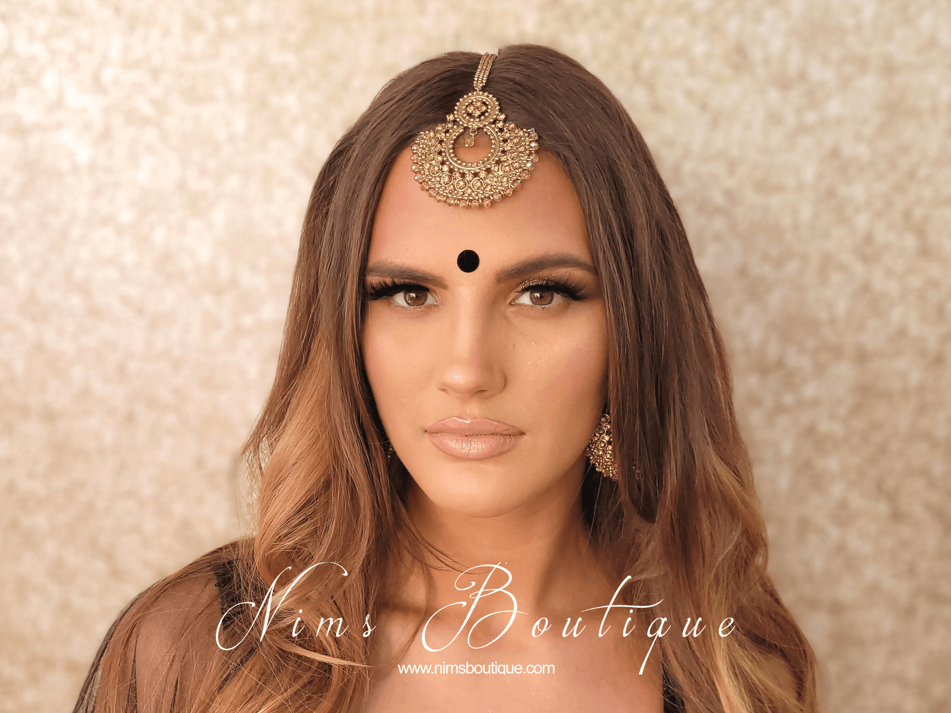 Nims Boutique Royal Gold Stone Chand Tikka Set