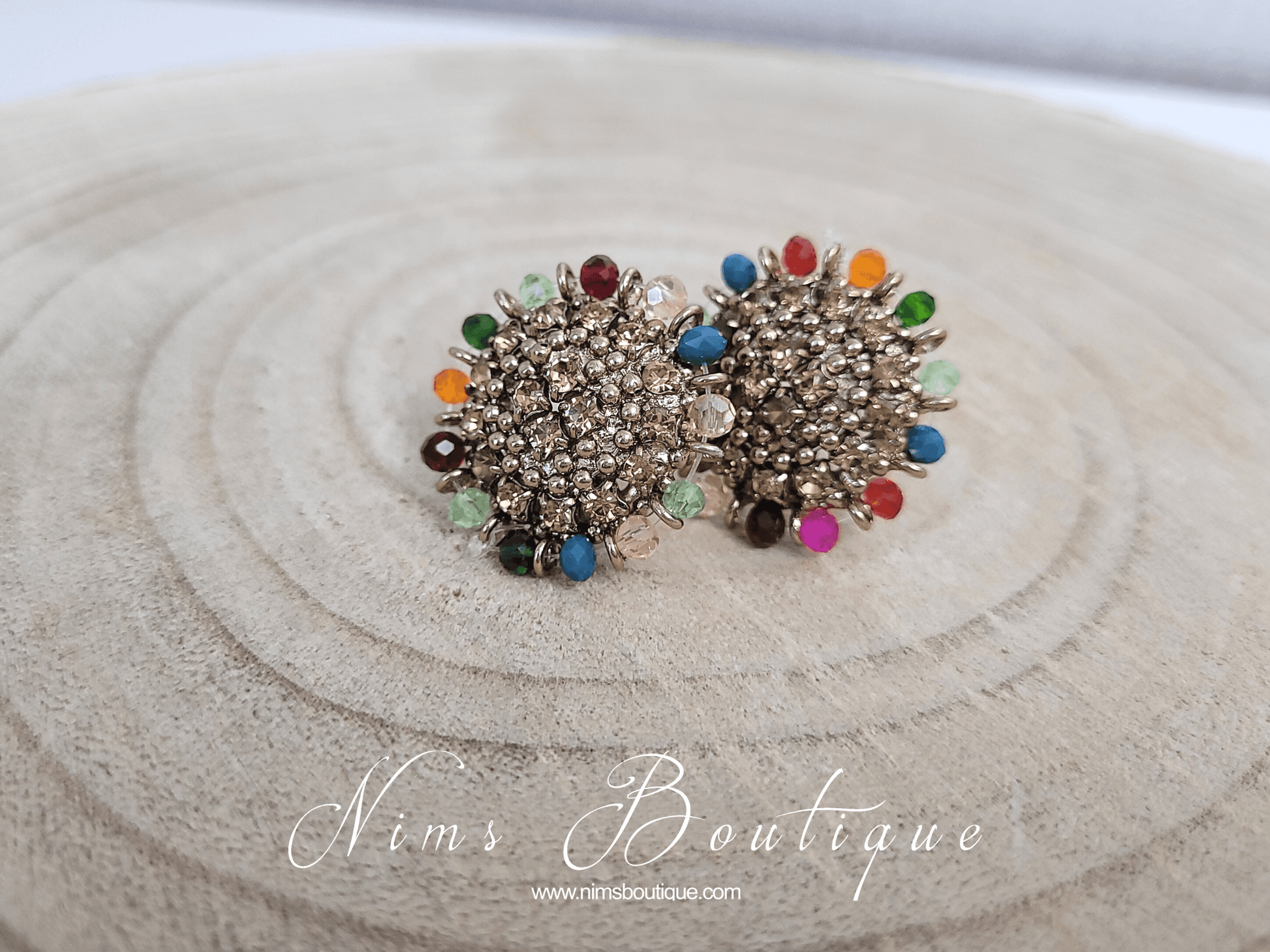 Nims Boutique Royal Antique Gold & Multicolour Stud Earrings 2