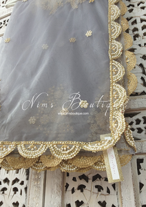 Pastel Grey Net Pearl Embellished Dupatta/Chunni with Luxury Pearl Edging (NPE4)