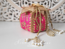 Hot Pink Potli Raw Silk Embellished Bag