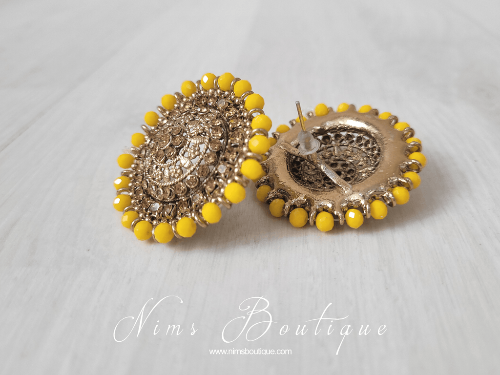 Nims Boutique Large Royal Dark Yellow & Gold Stone Stud Earrings
