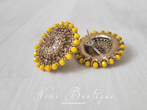Large Royal Dark Yellow & Gold Stone Stud Earrings