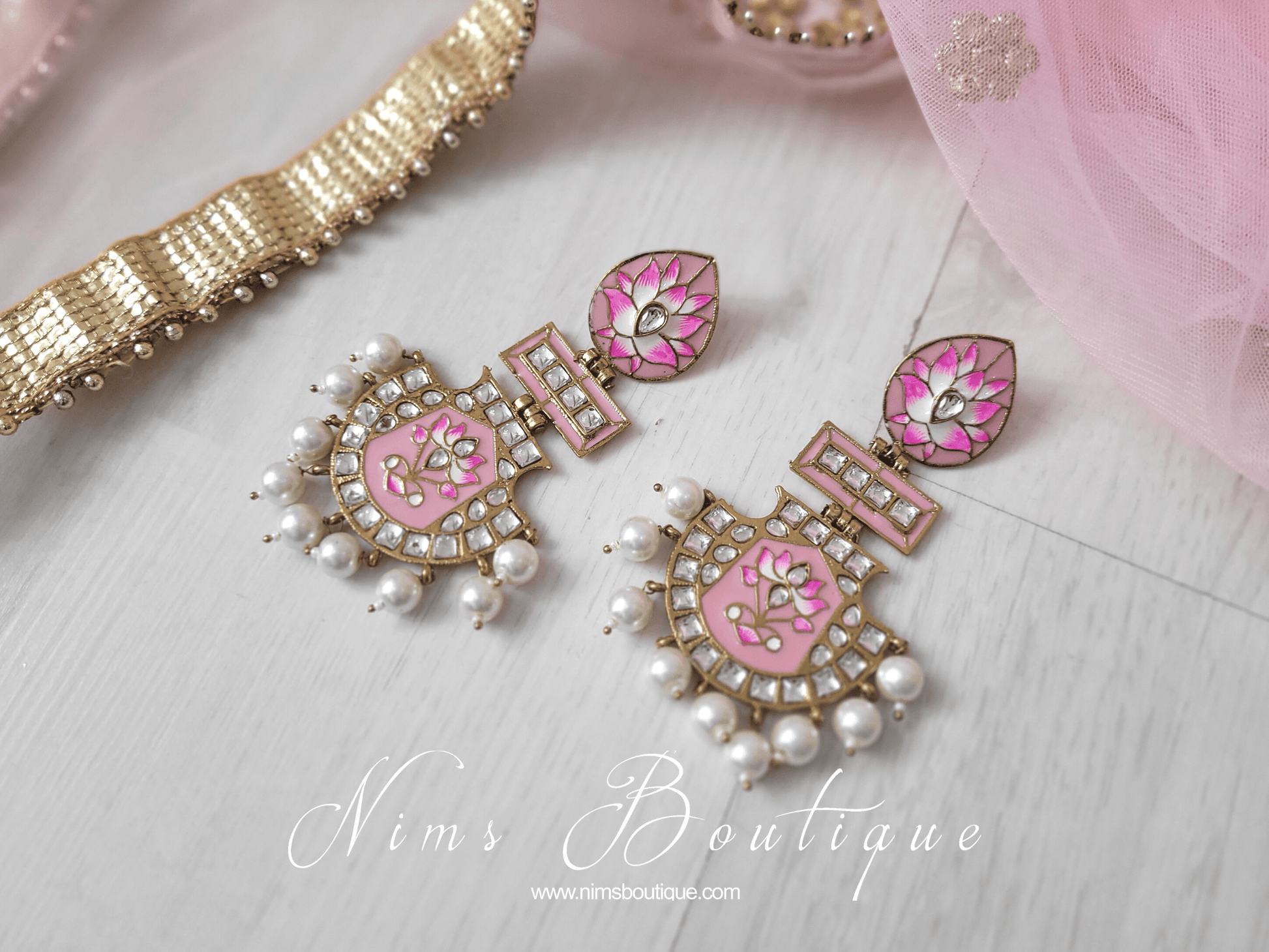Nims Boutique Suhana Baby Pink Blossom Earrings