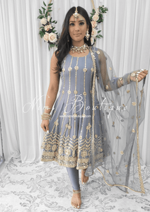Sofiya Grey Sequin Anarkali Suit with Pajami size 6 16
