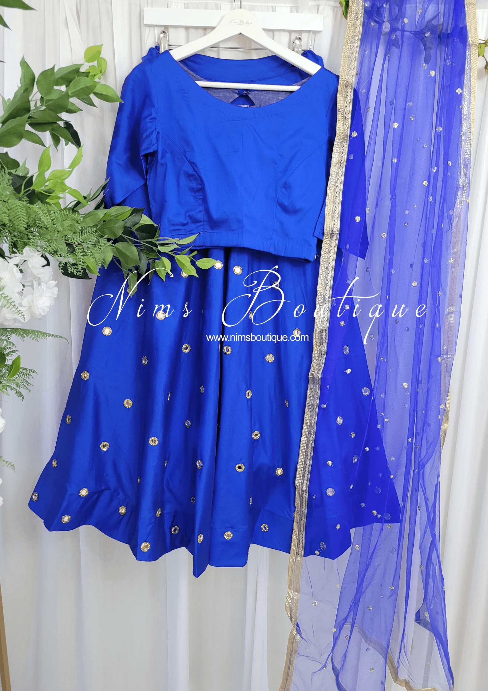 Nims Boutique Rani Luxury Royal Blue Mirror readymade skirt/lehnga size 4-26
