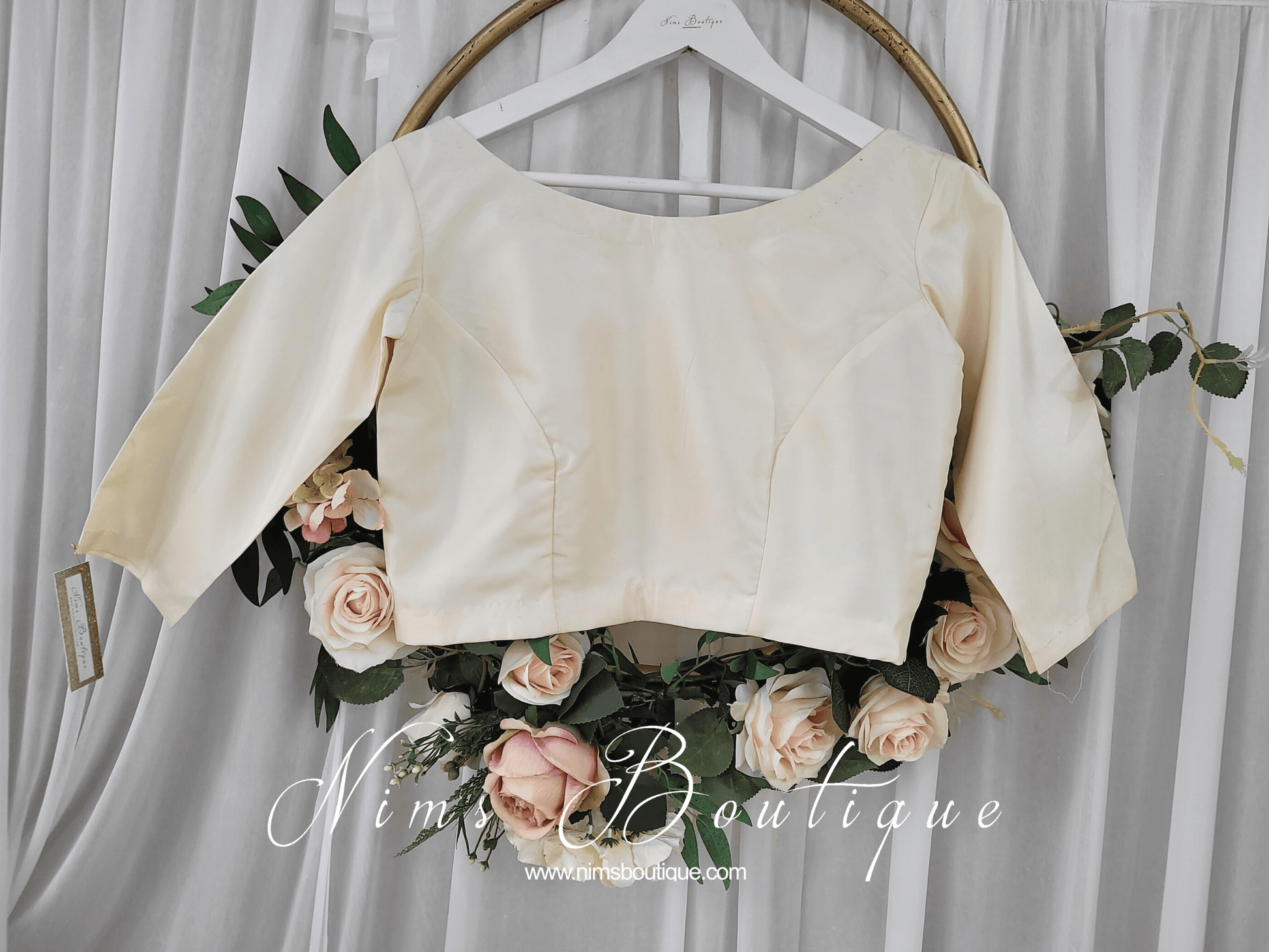 Nims Boutique NB Cream High Neck Silk Blouse with sleeves size 4-22