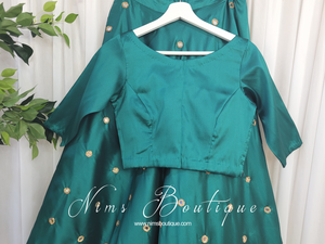 Peacock Green Silk High Neck Blouse with sleeves (size 4-6)