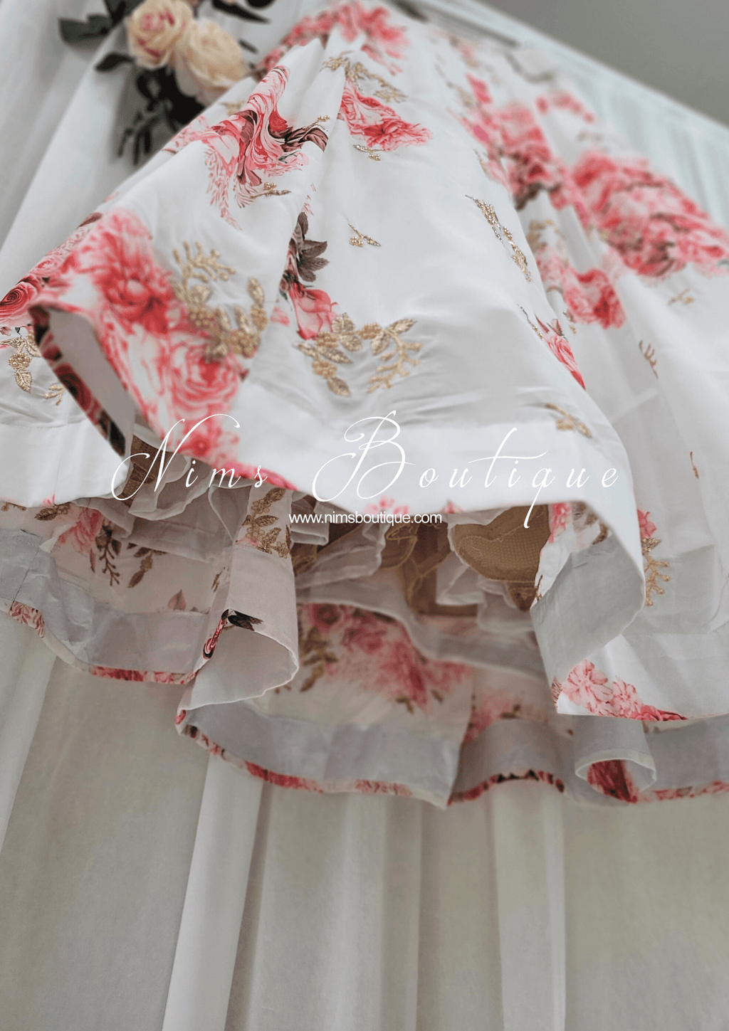 Nims Boutique La Floraison Ivory Georgette Floral readymade skirt/lehnga sizes 4-26