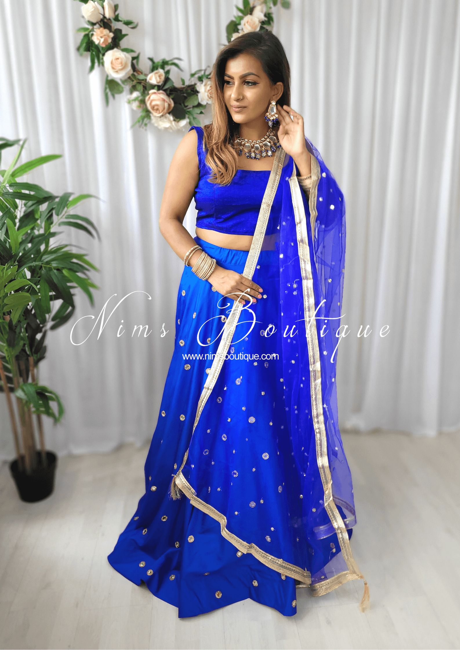 Nims Boutique Royal Blue Net Sequin Dupatta/Chunni