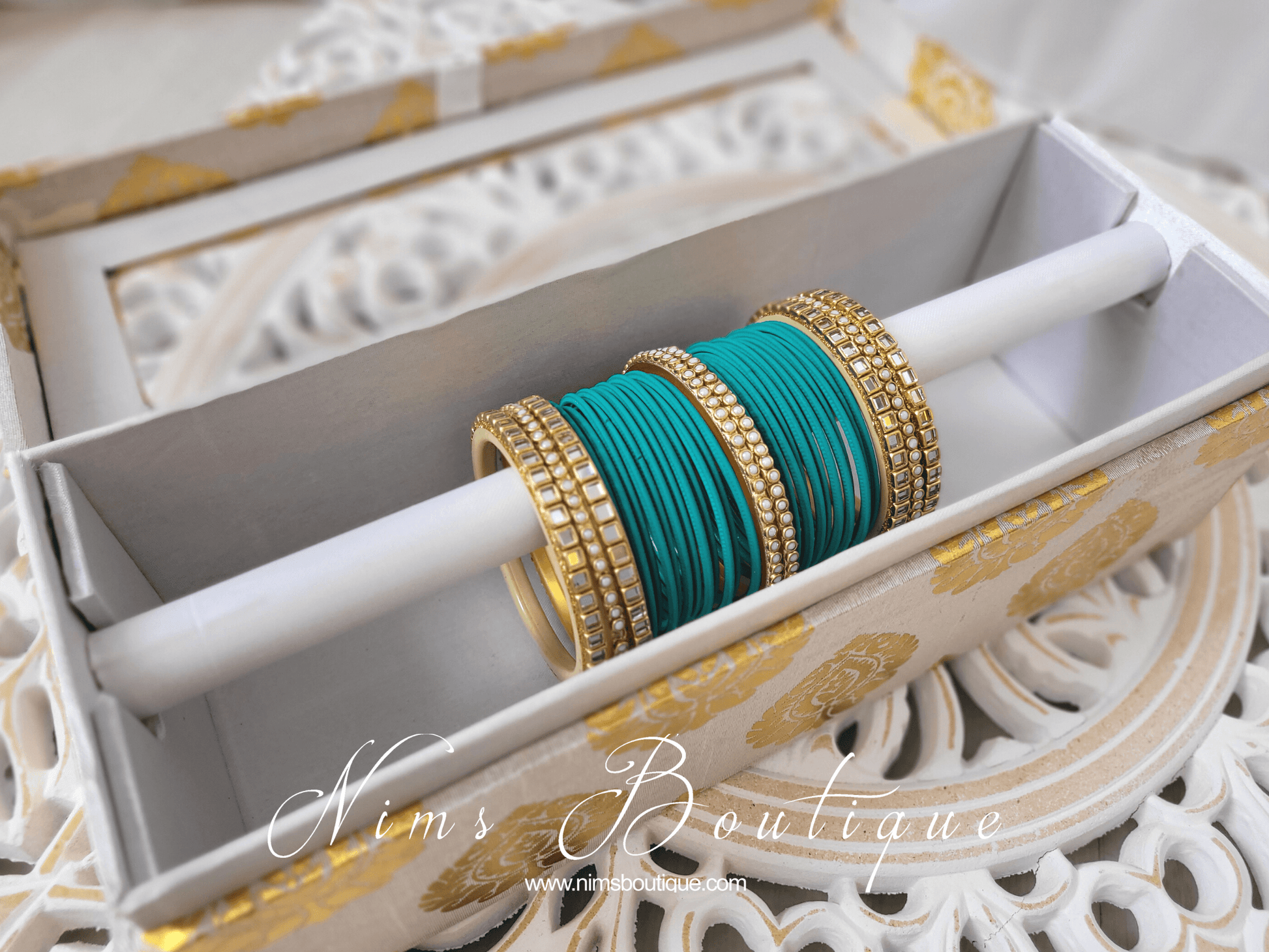 Nims Boutique Peacock Green & Kundan Set of Bangles PG1