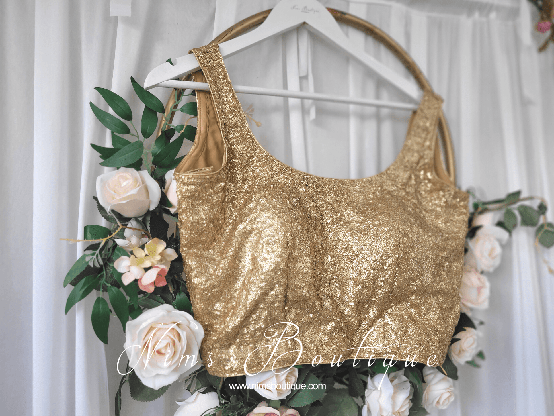 Nims Boutique Luxury Rose Gold Sequin Sleeveless Blouse 4-24