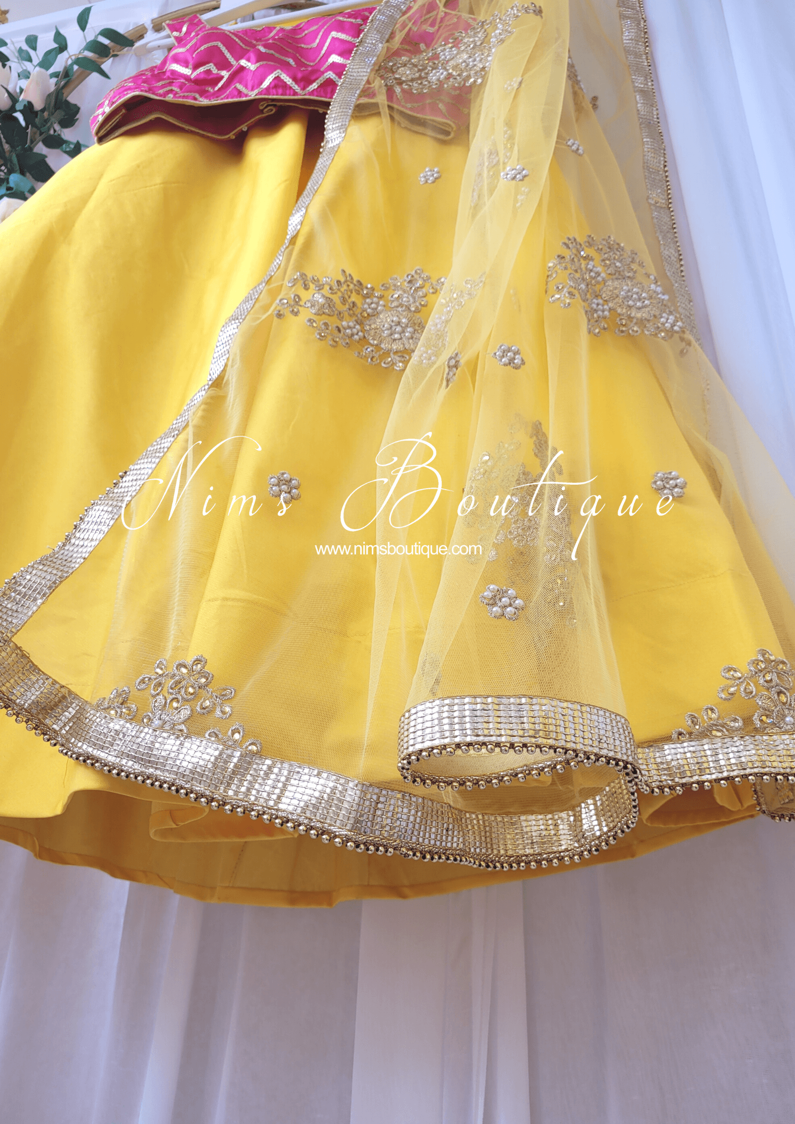 Nims Boutique Yellow Net Pearl Embellished Dupatta/Chunni NP4