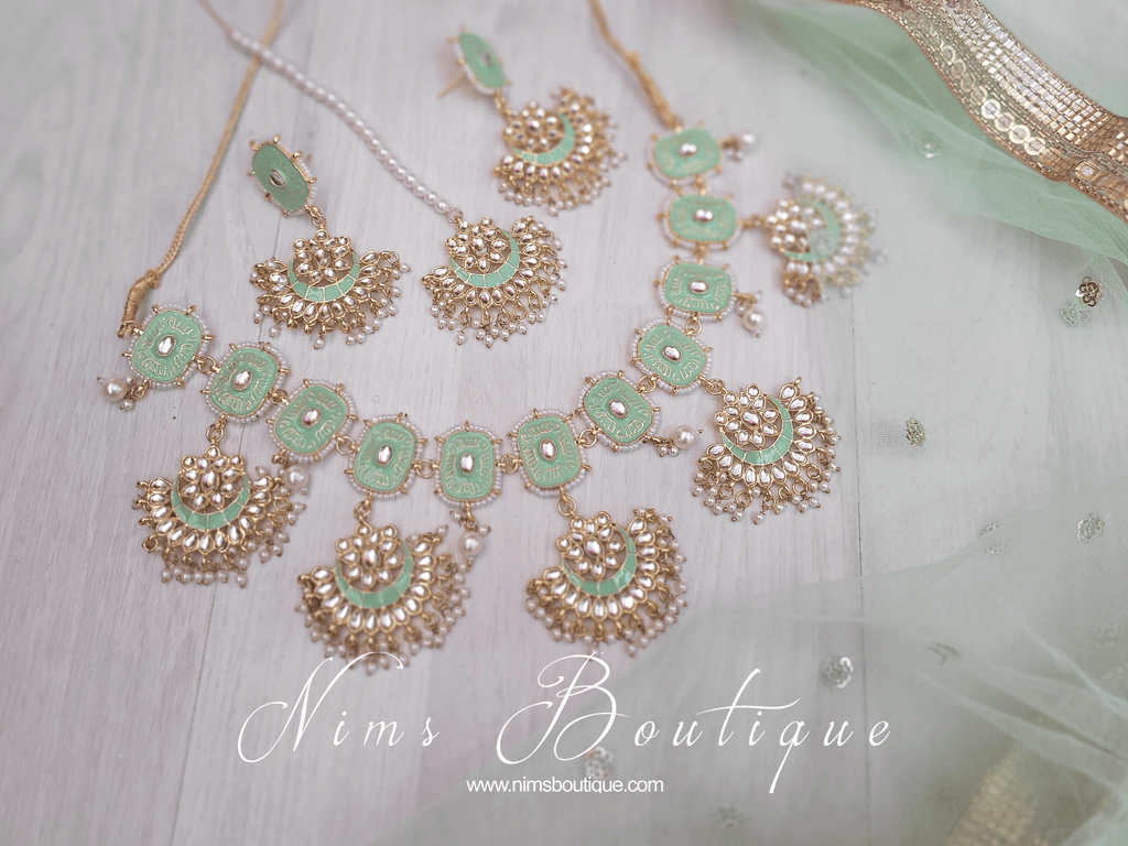 Nims Boutique Mishka Mint Green Blossom Meenakari Set