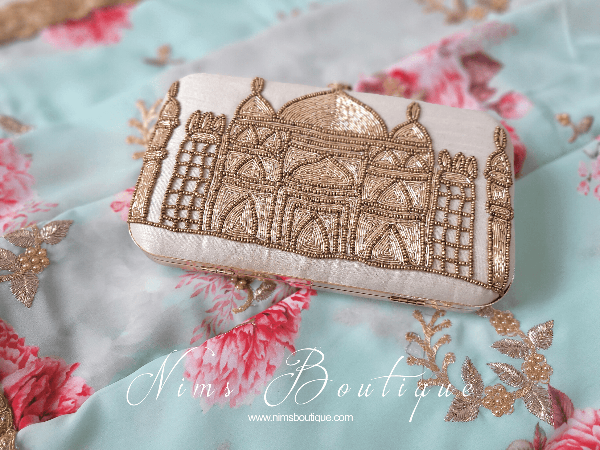 Nims Boutique Taj Cream Raw Silk Clutch Bag