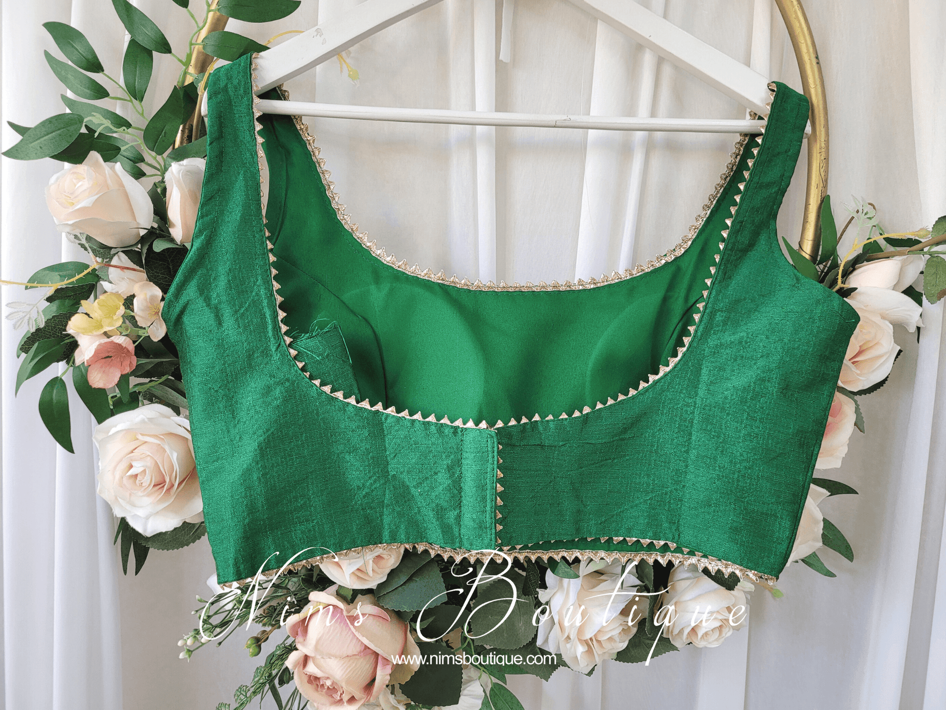 Nims Boutique The NB Emerald Green Blouse Gold Edge 10-12