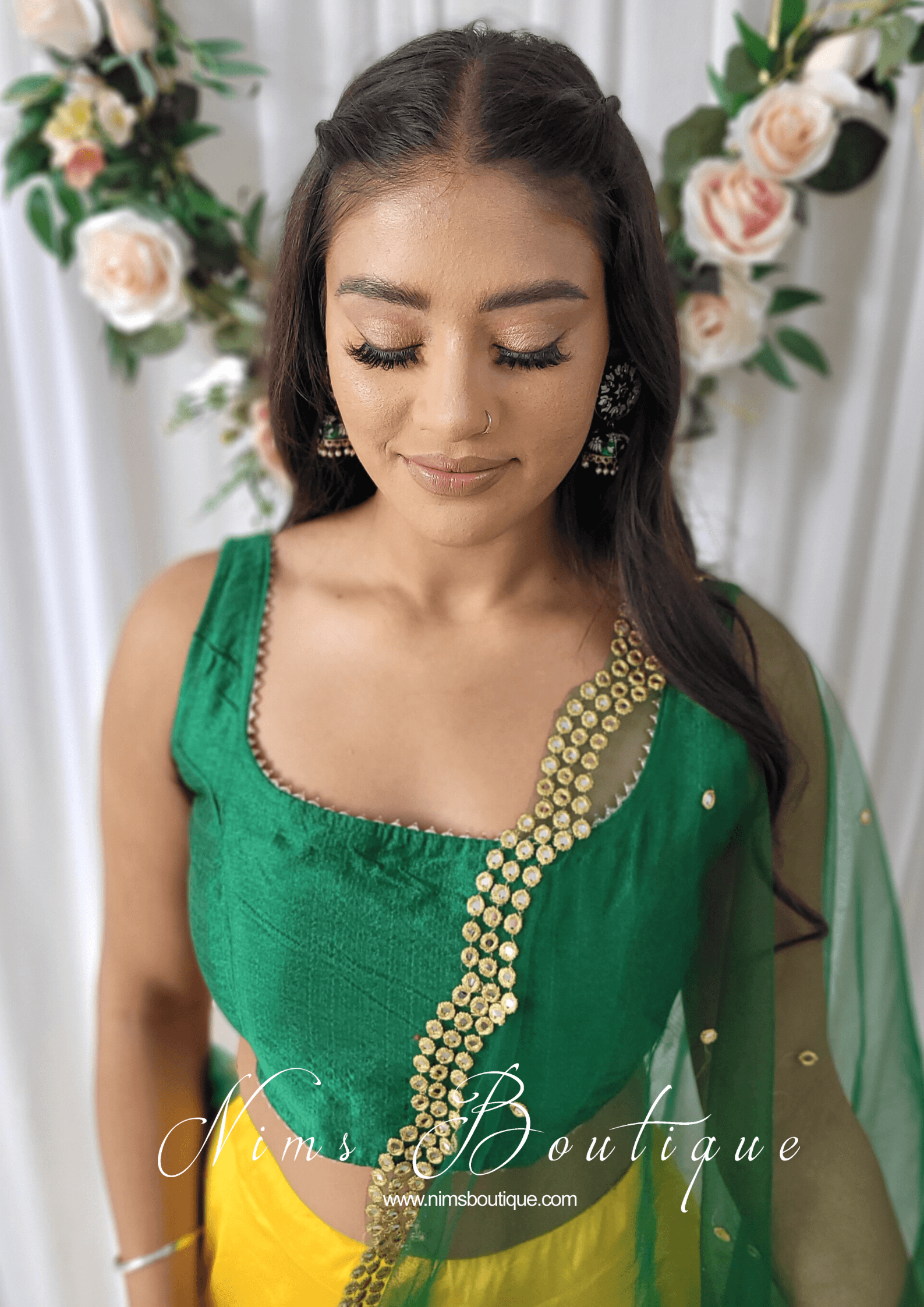 Nims Boutique The NB Emerald Green Blouse Gold Edge 10-12