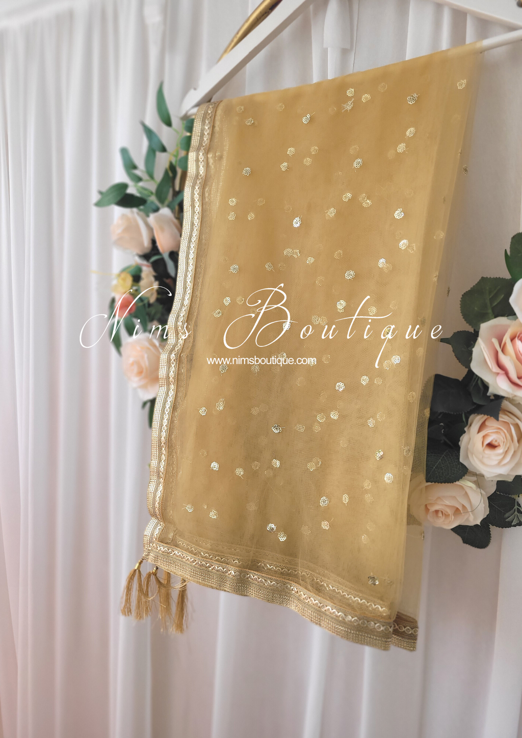 Nims Boutique Gold Net Sequin Dupatta/Chunni