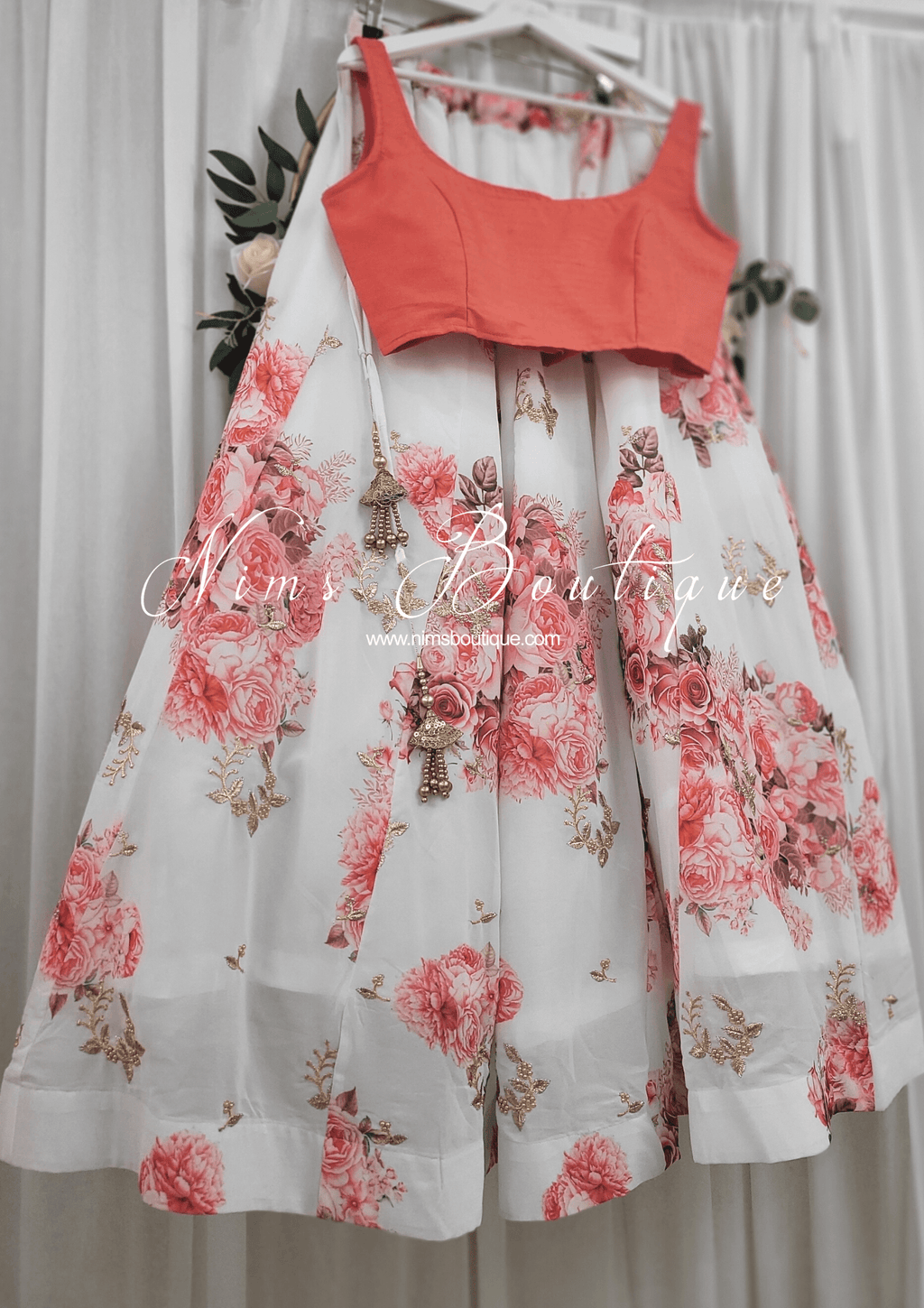 Nims Boutique La Floraison Ivory Georgette Floral readymade skirt/lehnga sizes 4-26