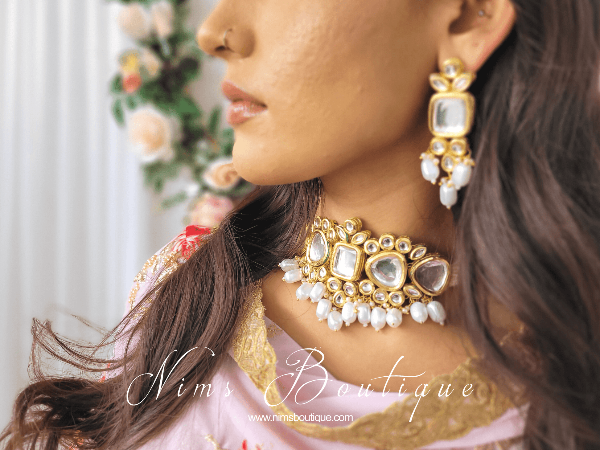 Nims Boutique Raman Pearl Kundan Choker Set