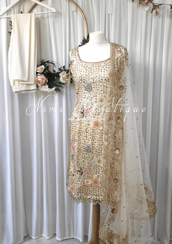Nims Boutique Bella Luxury Cream Floral Embroidered Suit with Pajami sizes 4-14
