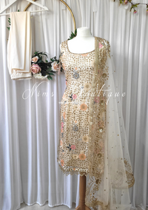 Bella Luxury Cream Floral Embroidered Suit with Pajami (sizes 4-14)