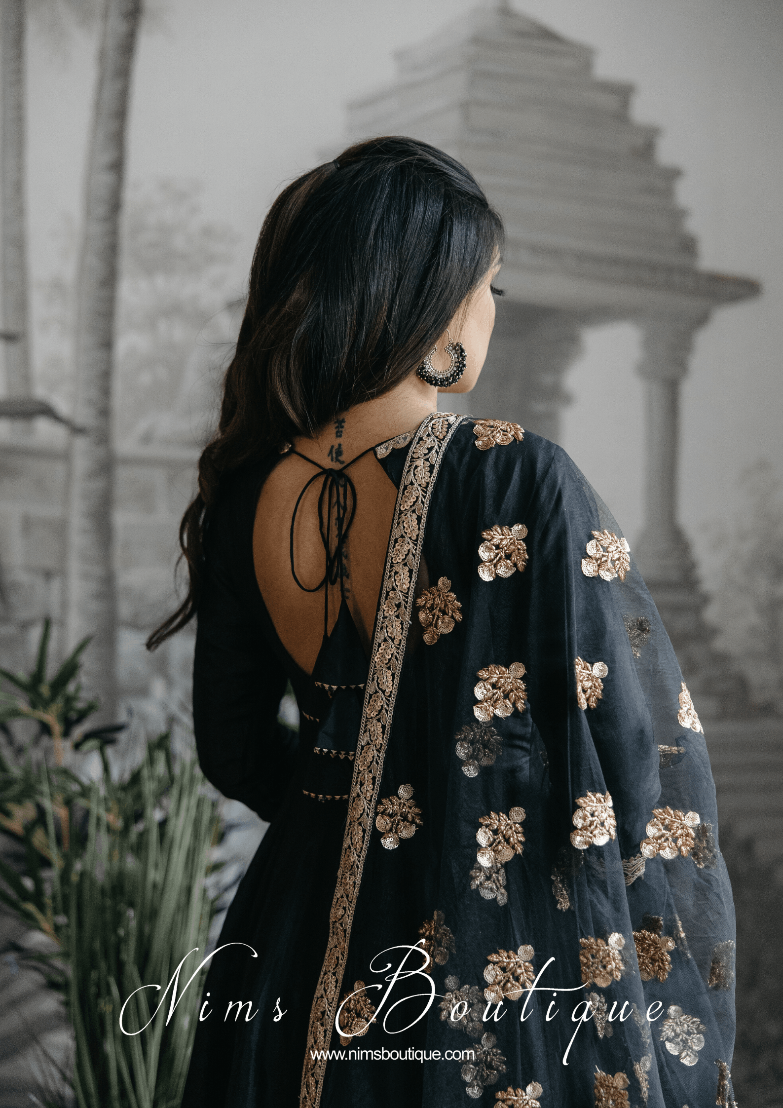 Nims Boutique Rashmi Luxury Black Silk Anarkali Suit with Pajami Sizes 4-16