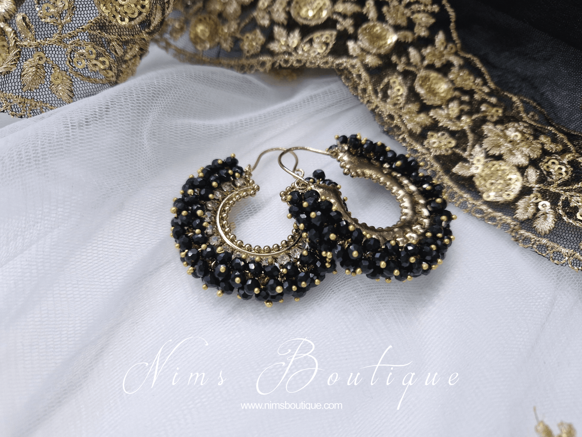 Nims Boutique Meghna Royal Black Hoop Earrings