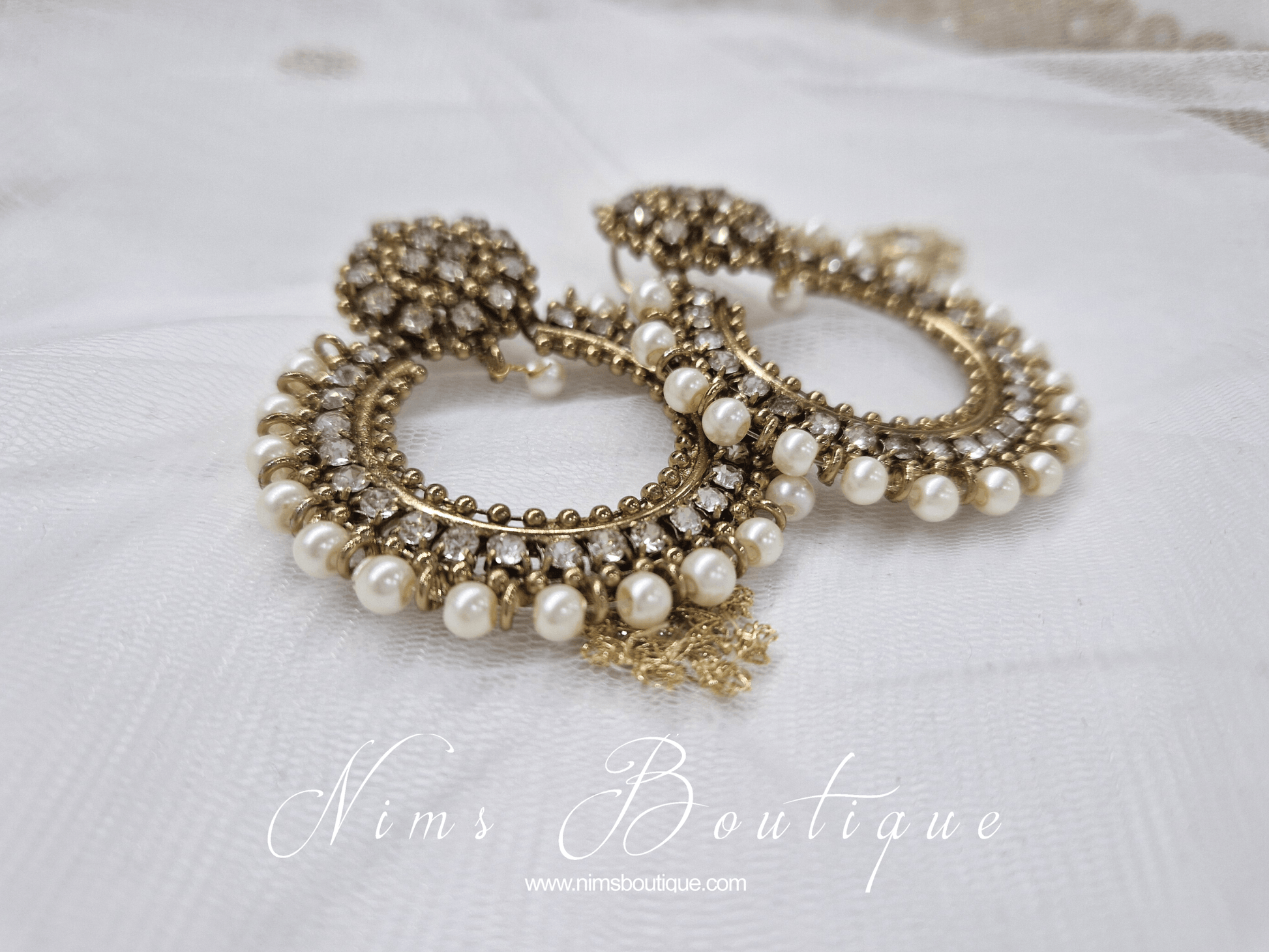 Nims Boutique Laila Royal Antique Gold & Pearl Earrings