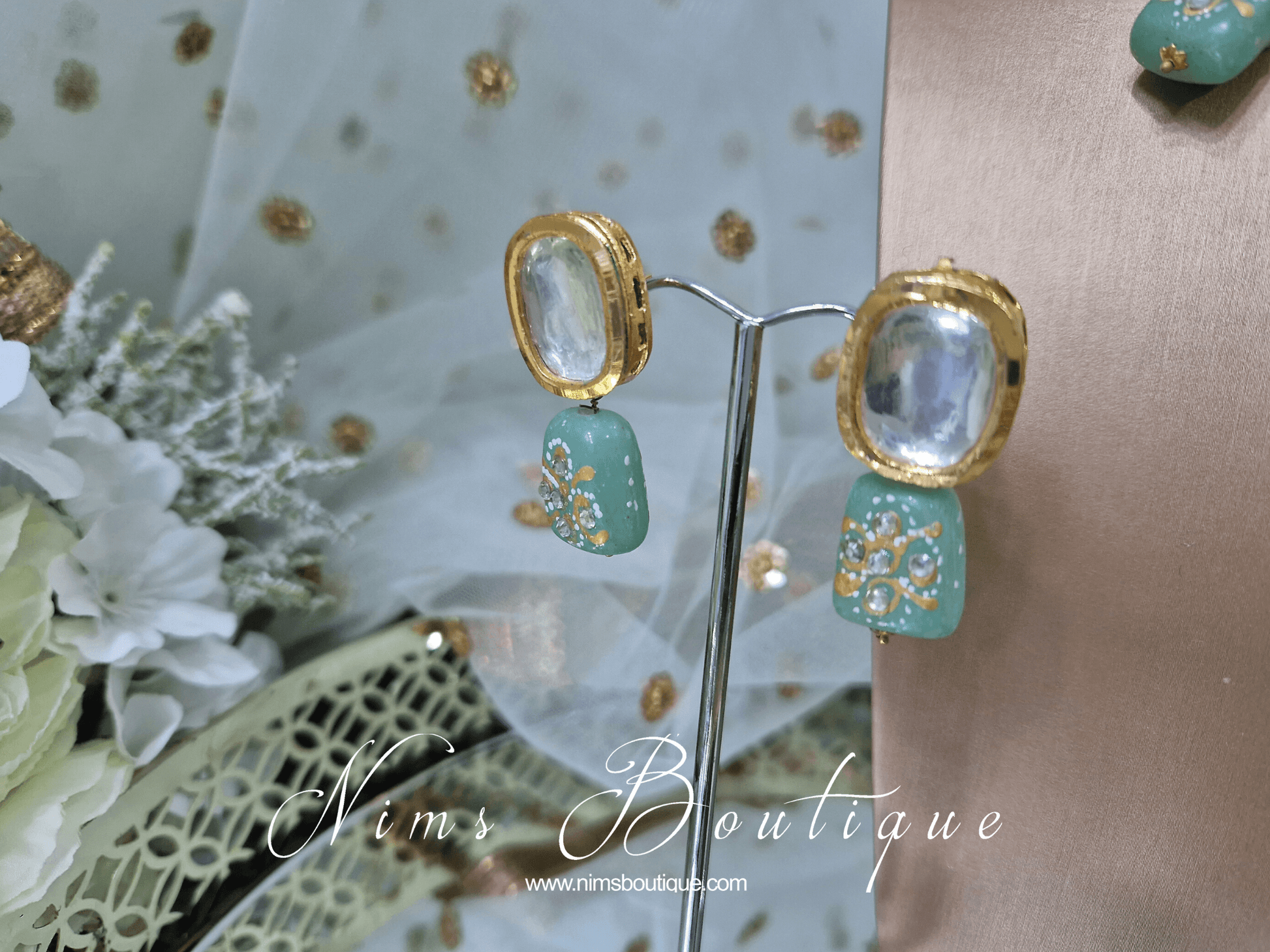 Nims Boutique Athiya Dusky Mint Kundan Set
