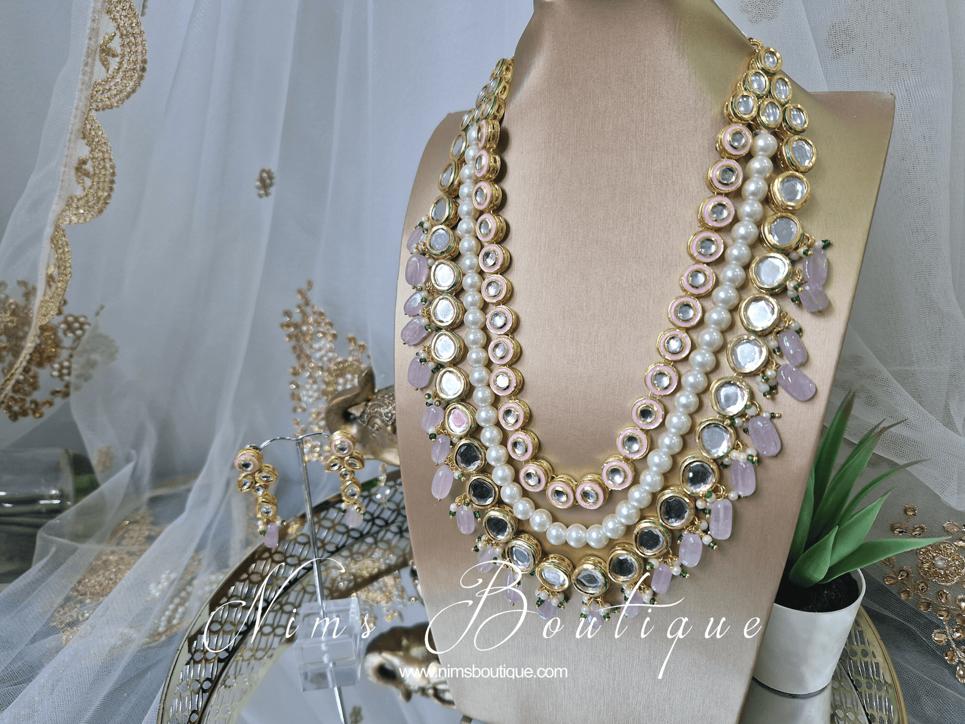 Nims Boutique Myra Blossom Kundan Lilac & Pink Haar Set