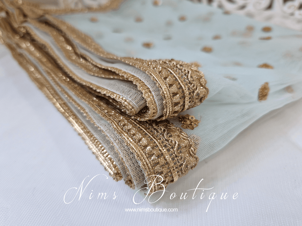 Nims Boutique Luxury Light Blue Net Sequin Dupatta/Chunni LNS4