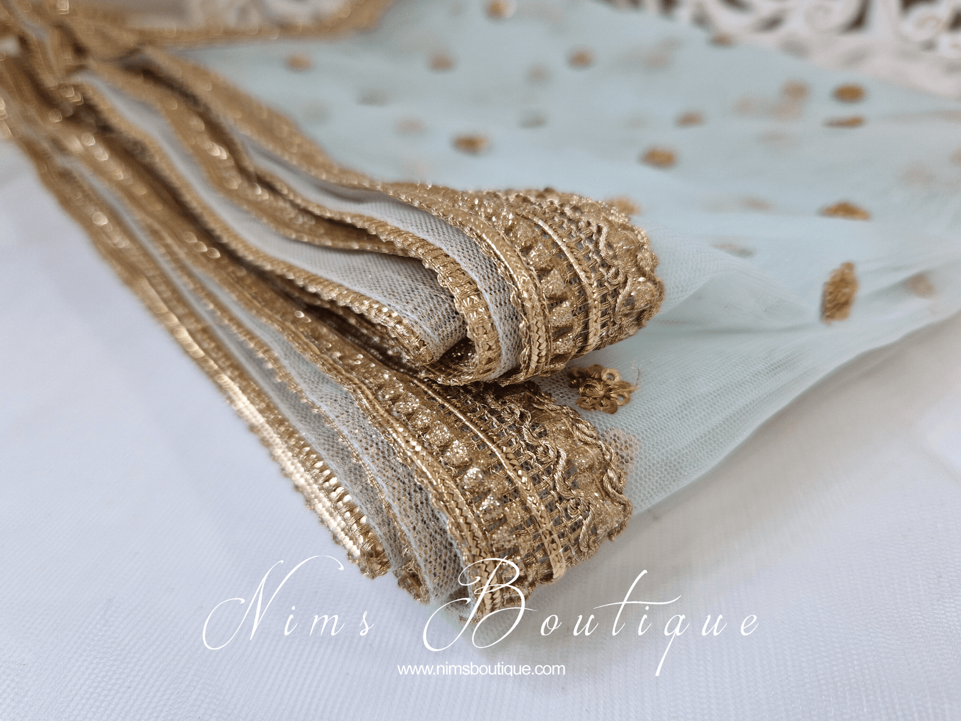 Nims Boutique Luxury Light Blue Net Sequin Dupatta/Chunni LNS4