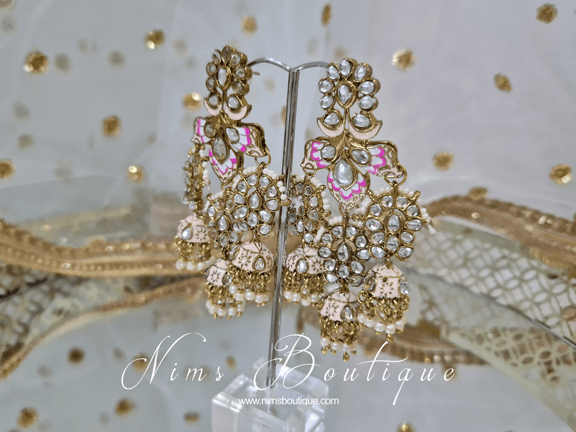 Nims Boutique Ariana Luxury Peach Meenakari Earrings
