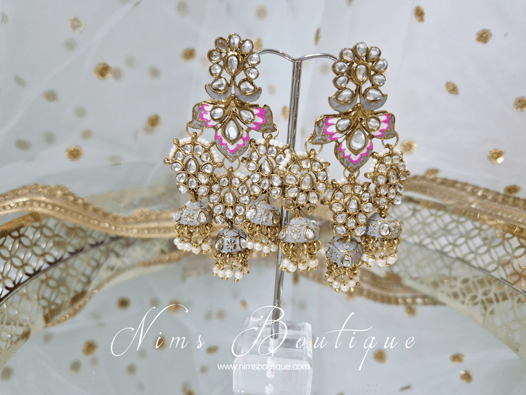 Nims Boutique Ariana Luxury Grey Meenakari Earrings