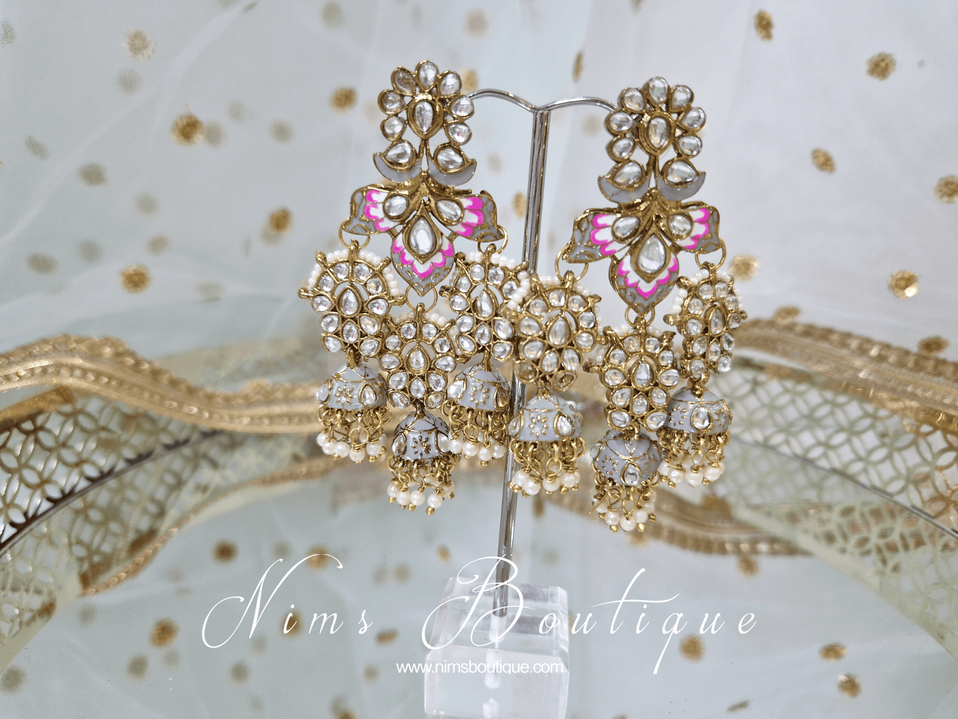 Nims Boutique Ariana Luxury Grey Meenakari Earrings