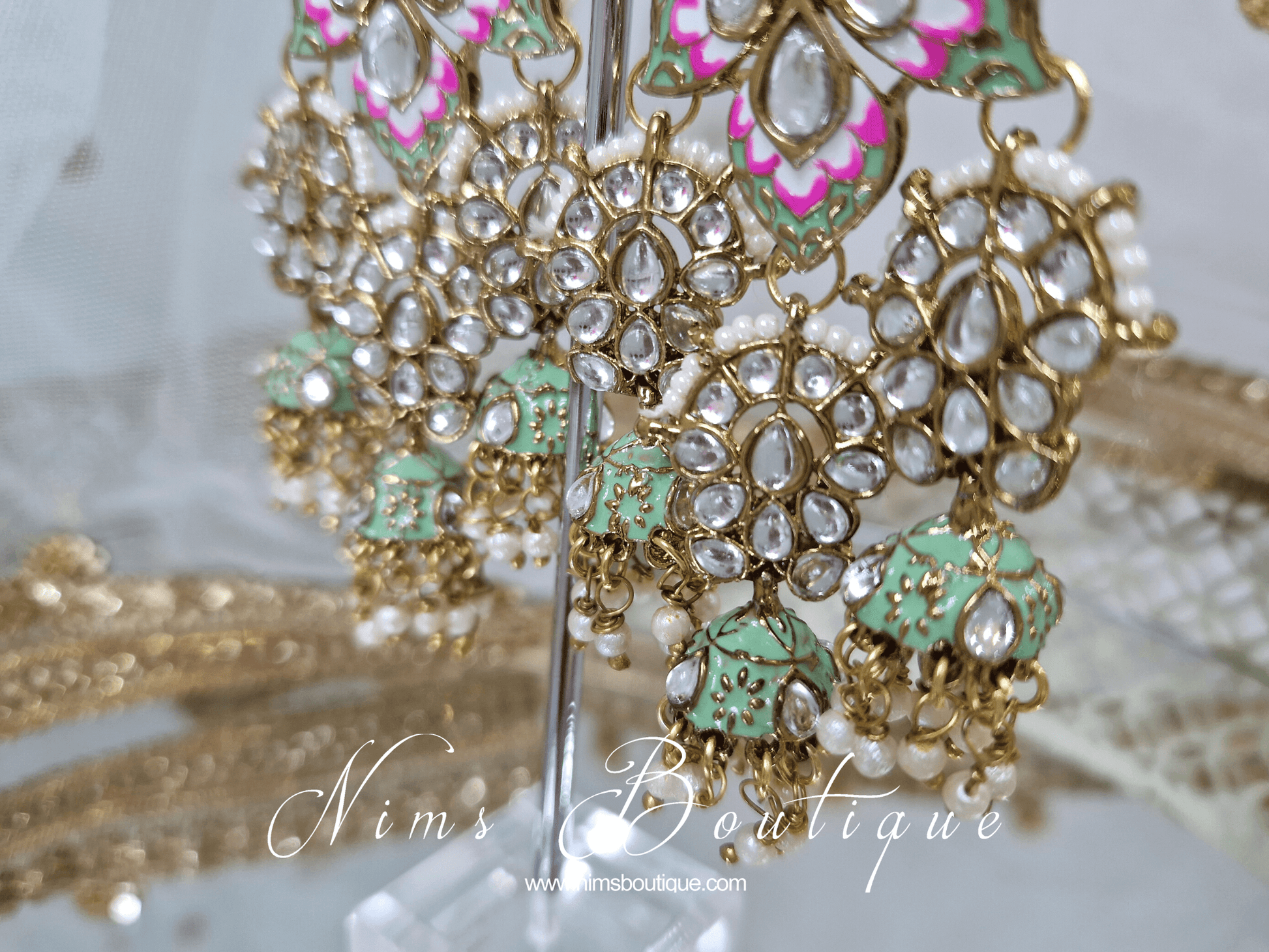 Nims Boutique Ariana Luxury Mint Meenakari Earrings