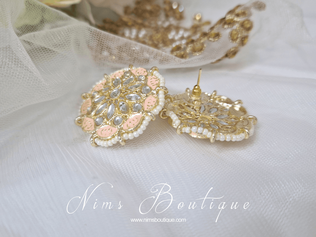 Nims Boutique Divya Light Peach Meenakari Stud Earrings
