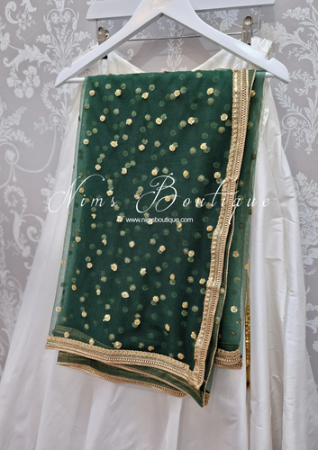 Luxury Dark Green Net Sequin Dupatta/Chunni (LNS2)