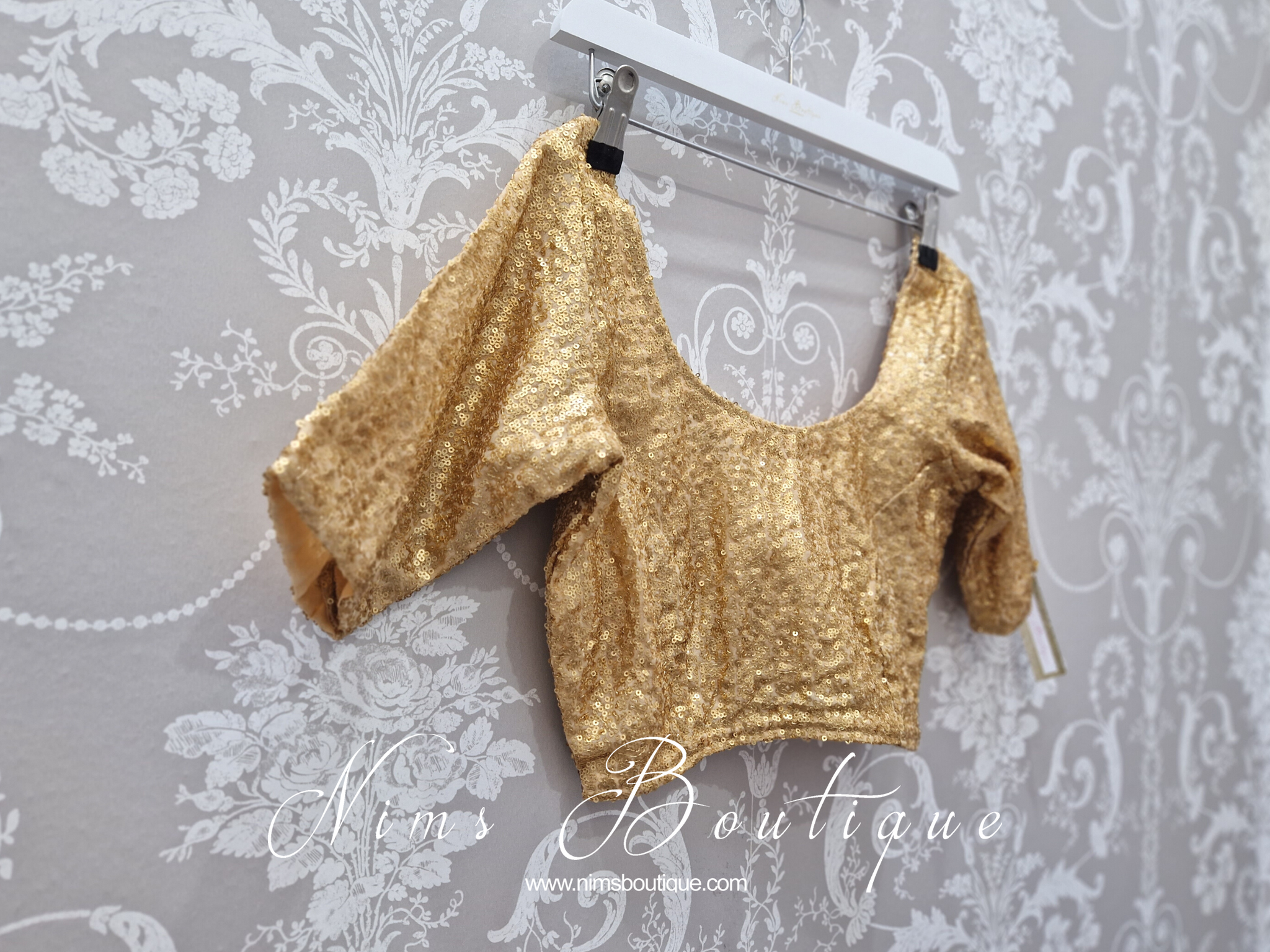 Gold Sequin Half Sleeve Blouse (size 6-20)