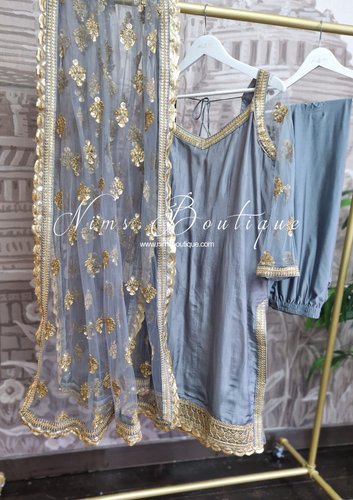 The NB Classic Long Sleeved Grey Silk Pajami Suit (sizes 14 to 22)