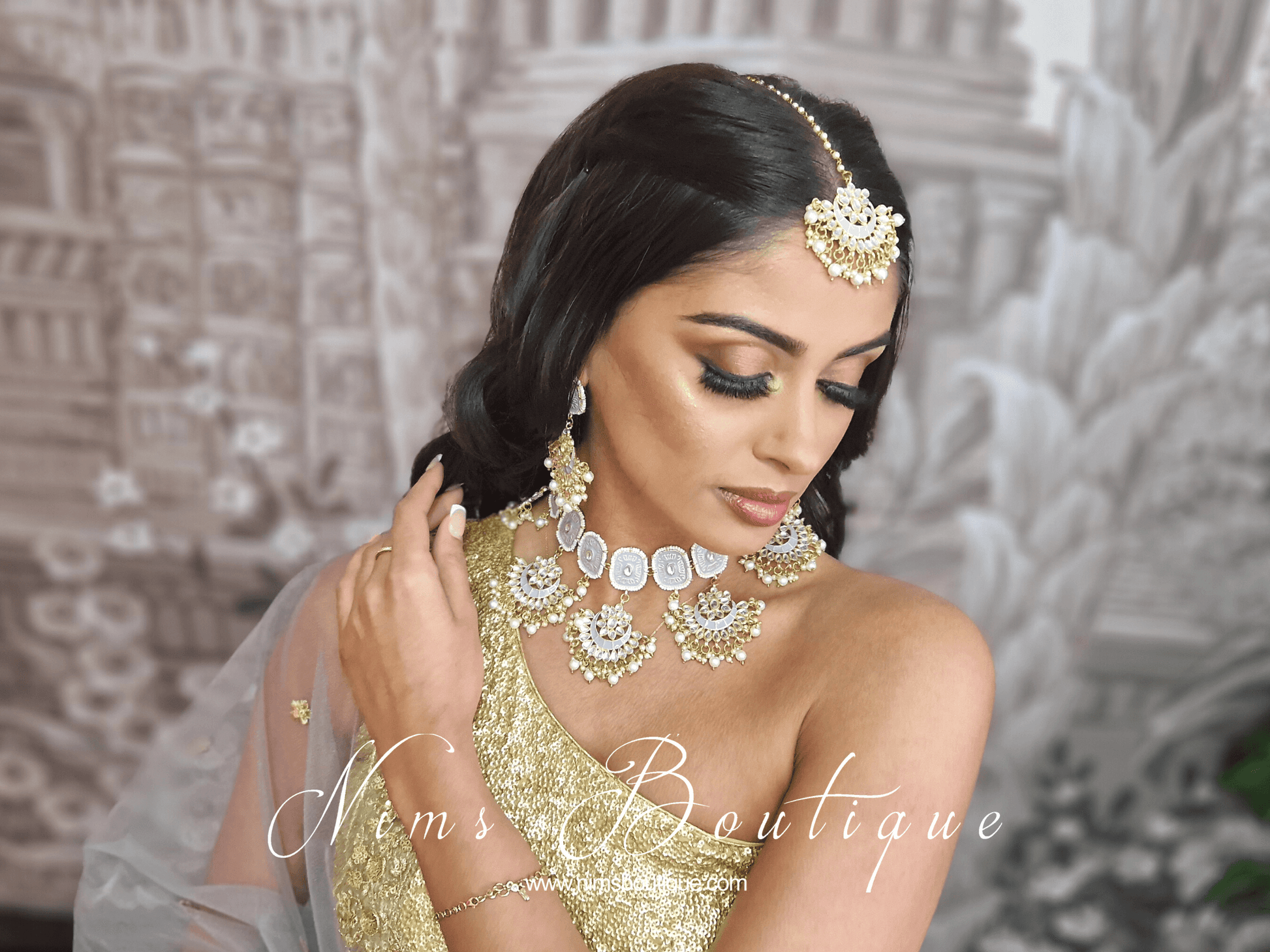 Nims Boutique Mishka Light Grey Blossom Meenakari Set