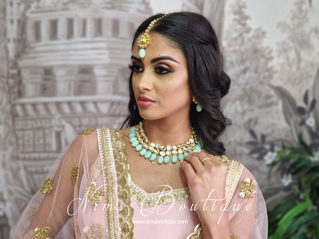 Nims Boutique Blossom Mint Akira Kundan Set
