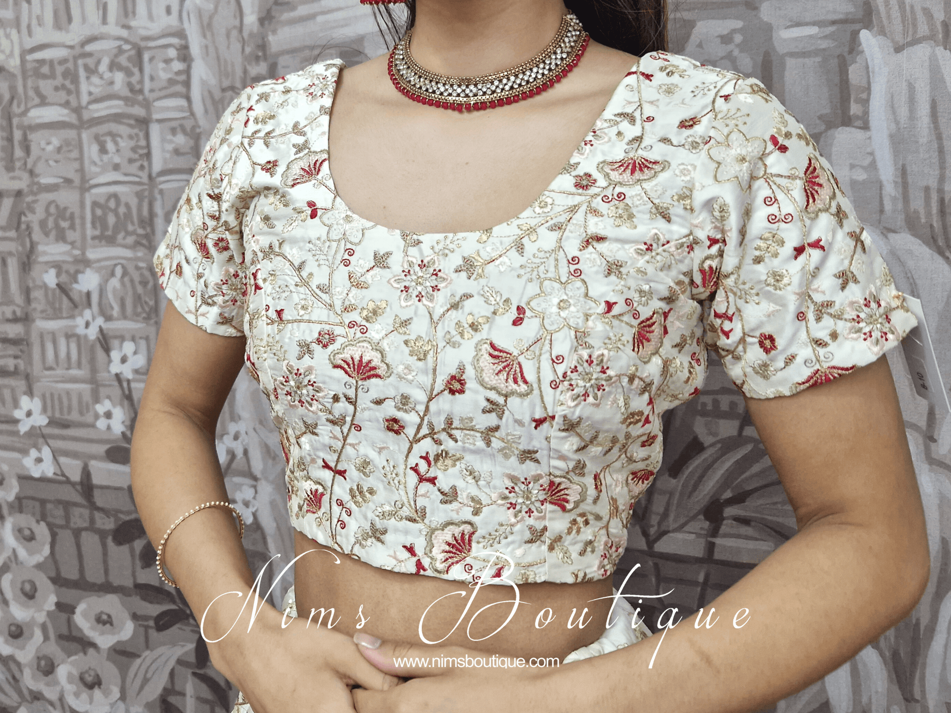 Nims Boutique Isabel Readymade Ivory & Red Embroidered Blouse sizes 4-12