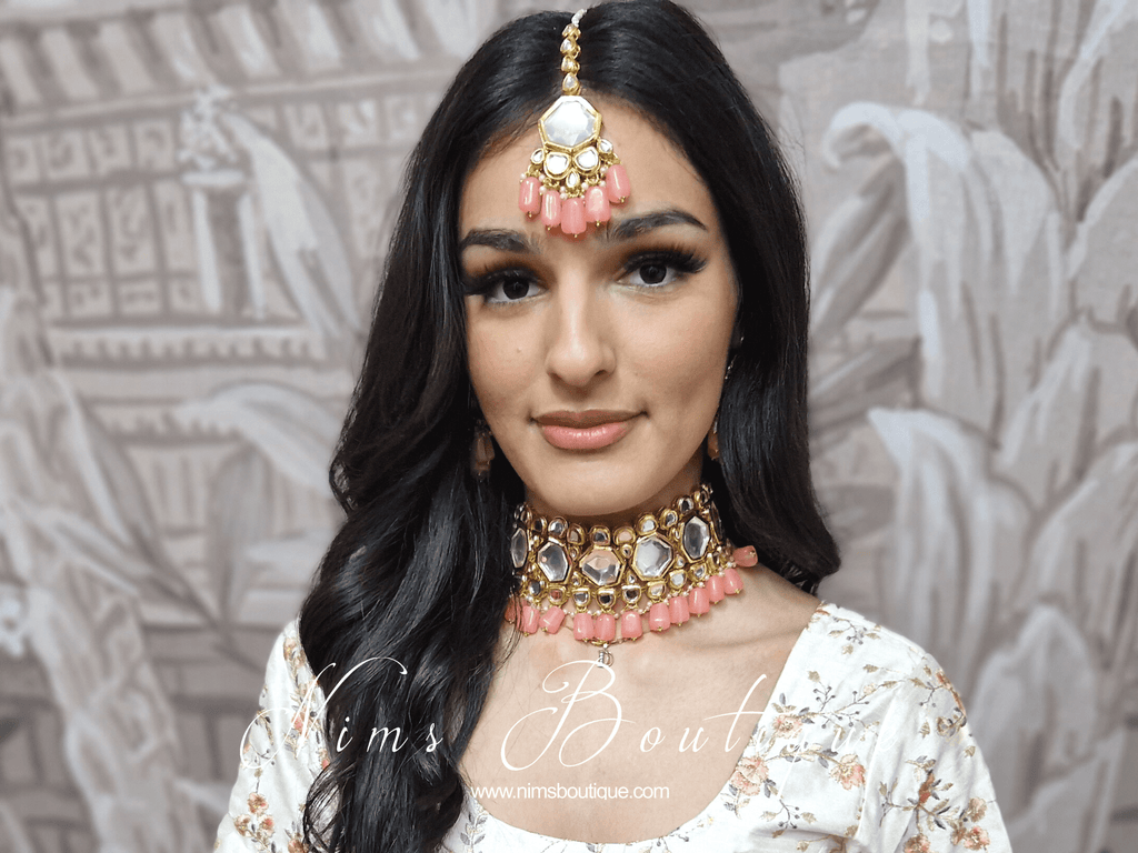 Nims Boutique Pihu Light Coral Blossom Kundan Set